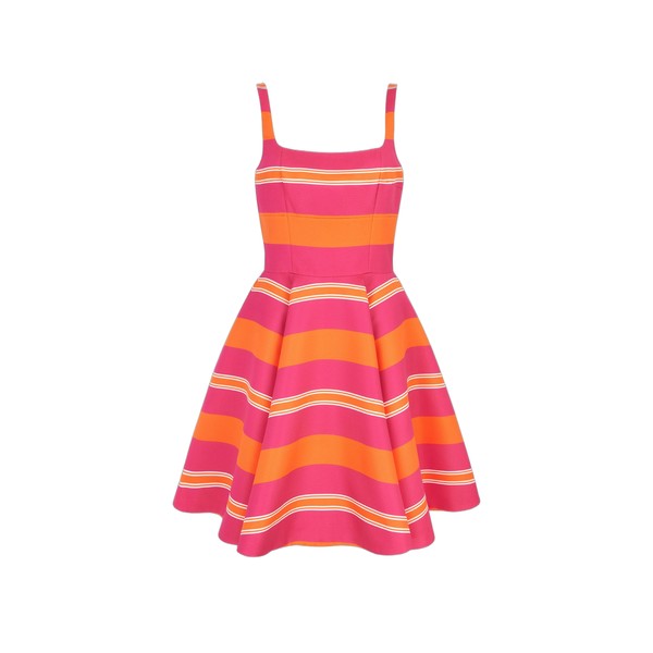 Emilia Wickstead Mini Mona Dress in Hot Pink & Orange Striped Taffeta Faille