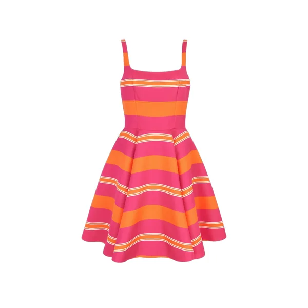 Emilia Wickstead Mini Mona Dress in Hot Pink & Orange Striped Taffeta Faille