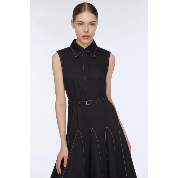 Emilia Wickstead Monique Dress in Black Denim, view 4