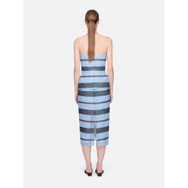 Emilia Wickstead Munveen Top in Blue & Black Striped Textured Organza, view 4