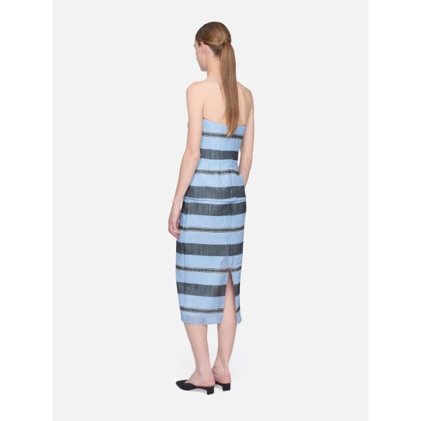 Emilia Wickstead Munveen Top in Blue & Black Striped Textured Organza, view 5