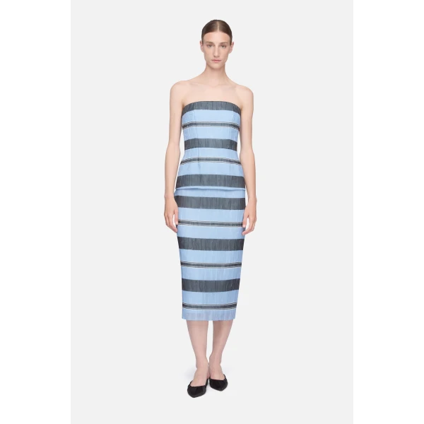 Emilia Wickstead Munveen Top in Blue & Black Striped Textured Organza, view 6