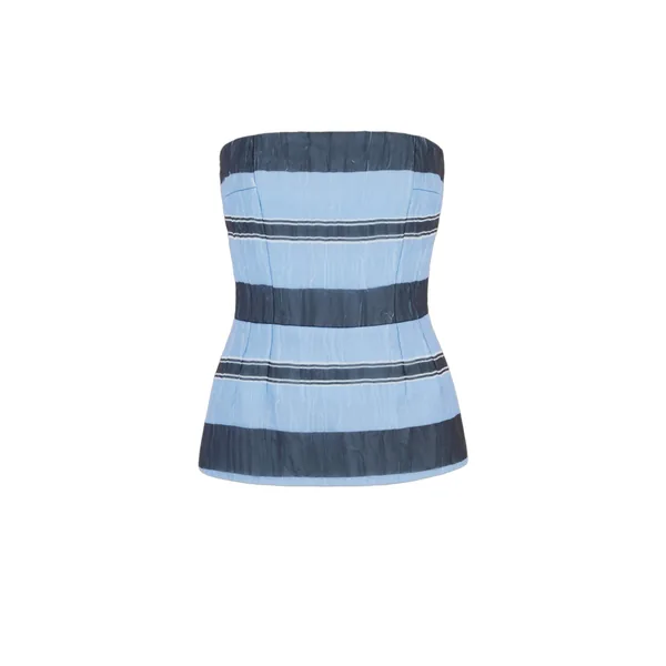 Emilia Wickstead Munveen Top in Blue & Black Striped Textured Organza