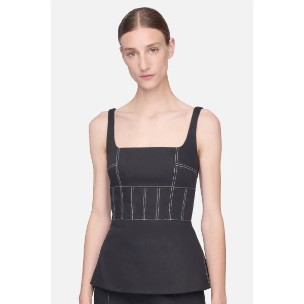 Emilia Wickstead Narran Top in Black Denim, view 3