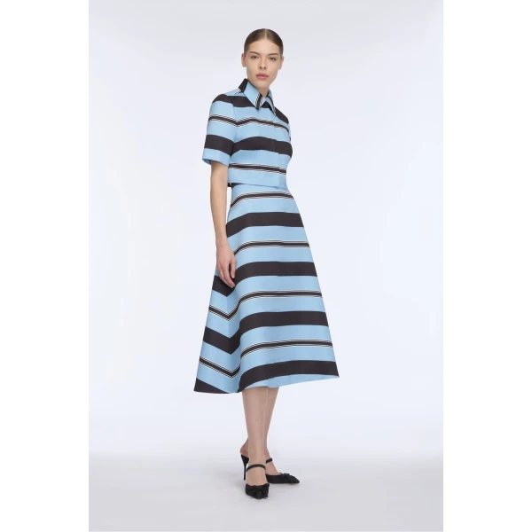 Emilia Wickstead Natalie Top in Blue & Black Striped Taffeta Faille, view 2