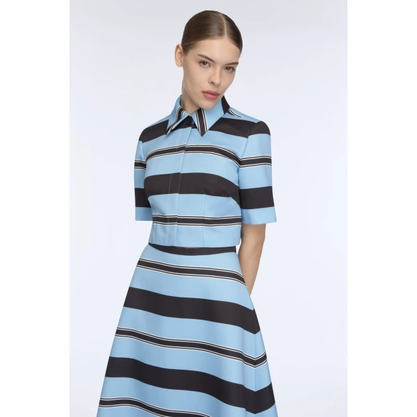 Emilia Wickstead Natalie Top in Blue & Black Striped Taffeta Faille, view 4