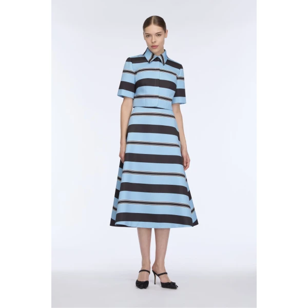 Emilia Wickstead Natalie Top in Blue & Black Striped Taffeta Faille, view 6