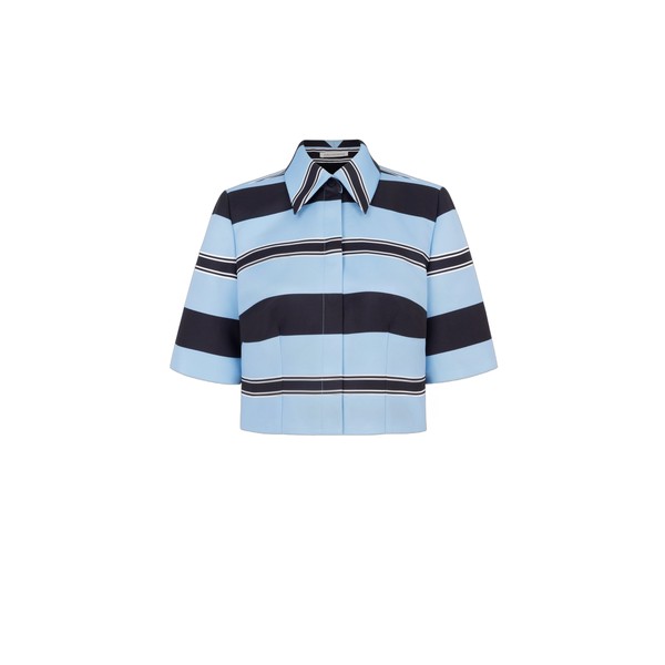 Emilia Wickstead Natalie Top in Blue & Black Striped Taffeta Faille