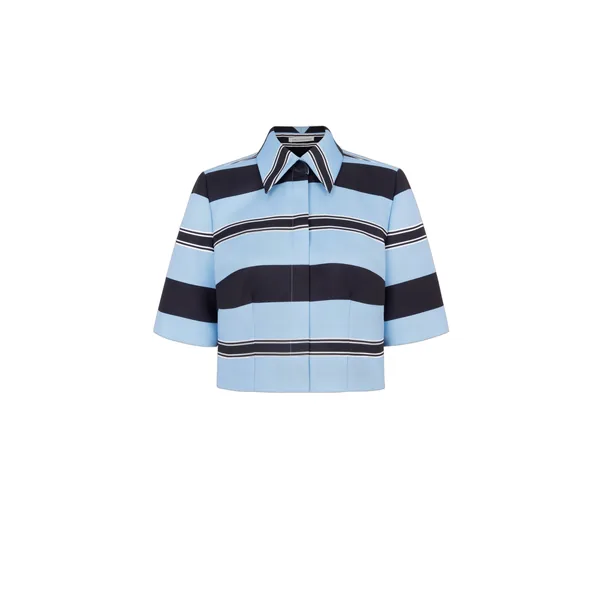 Emilia Wickstead Natalie Top in Blue & Black Striped Taffeta Faille
