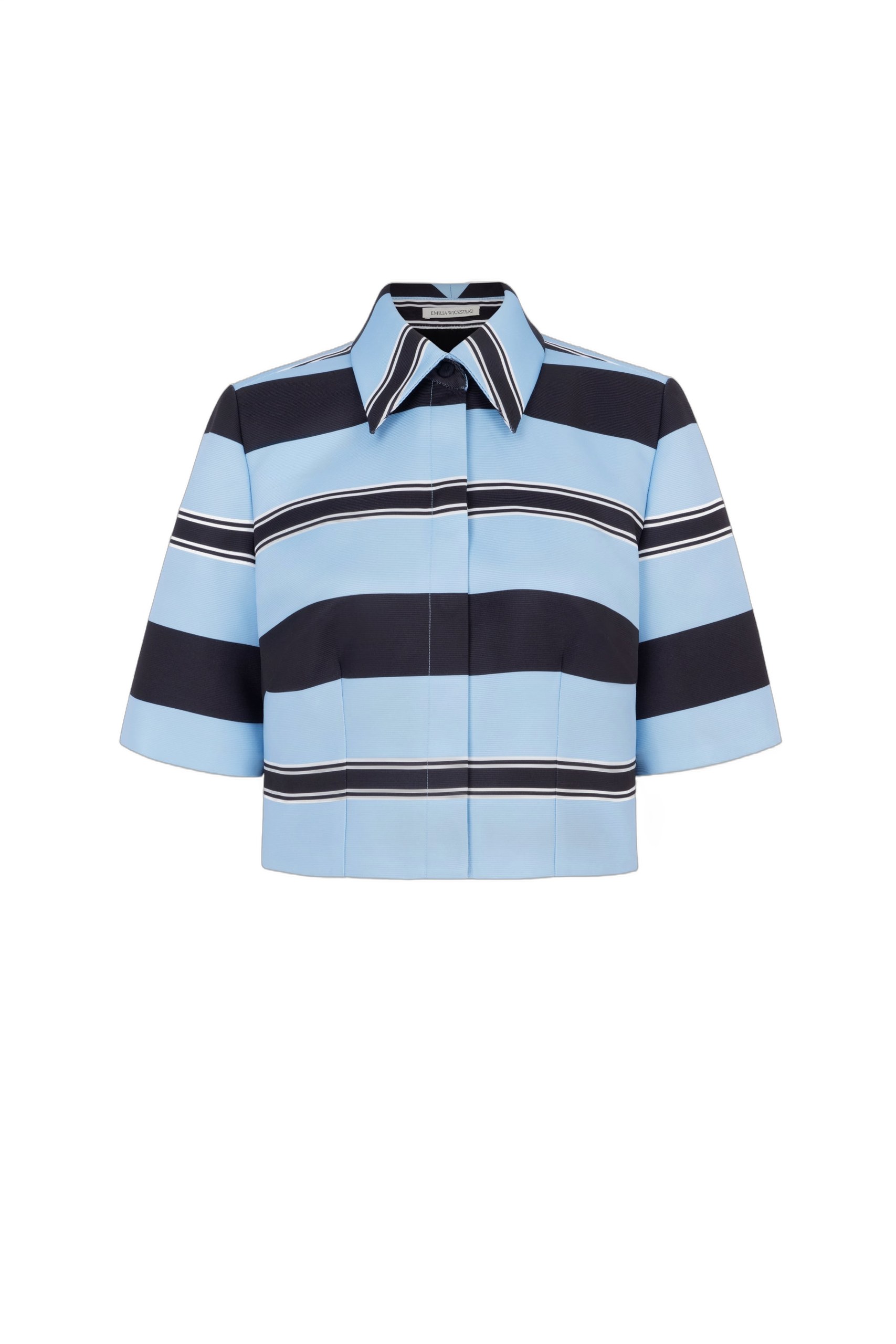 Emilia Wickstead Natalie Top in Blue & Black Striped Taffeta Faille