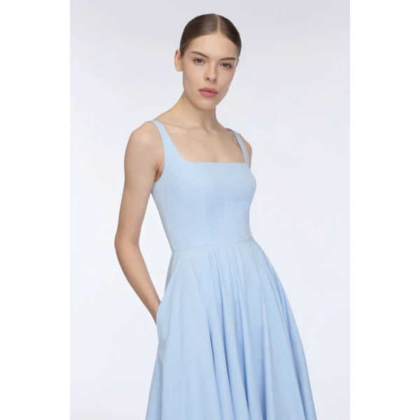 Emilia Wickstead Nikush Dress in Icy Blue Denim, view 4