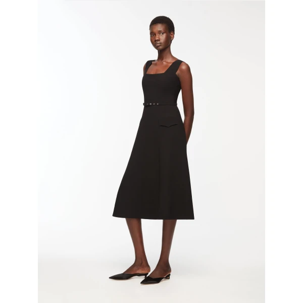 Emilia Wickstead Petra Dress in Black Single Wool Crepe, view 3