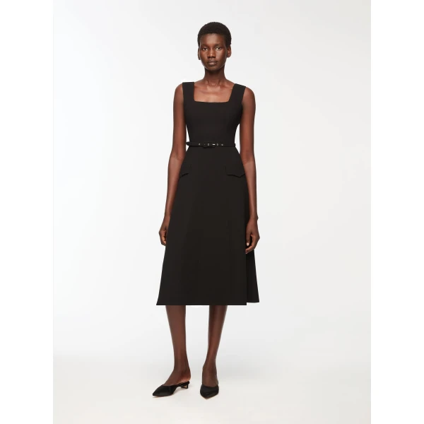 Emilia Wickstead Petra Dress in Black Single Wool Crepe, view 6