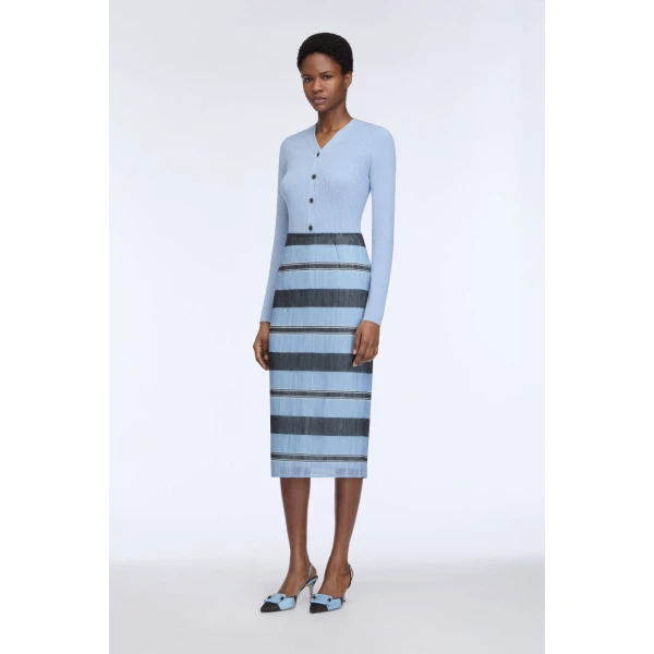 Emilia Wickstead Priya Skirt in Blue & Black Textured Organza, view 3