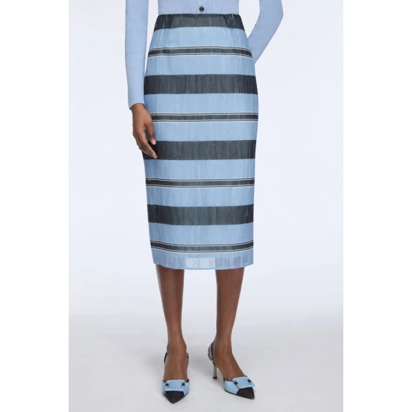 Emilia Wickstead Priya Skirt in Blue & Black Textured Organza, view 4