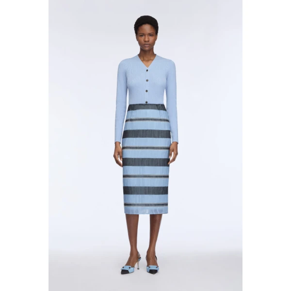 Emilia Wickstead Priya Skirt in Blue & Black Textured Organza, view 6