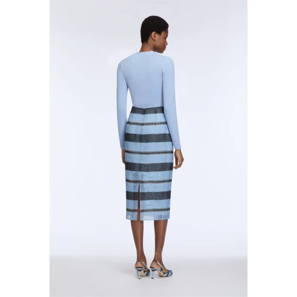 Emilia Wickstead Priya Skirt in Blue & Black Textured Organza, view 7