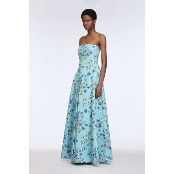 Emilia Wickstead Ragna Dress in Blue Magnolia Taffeta Faille, view 2