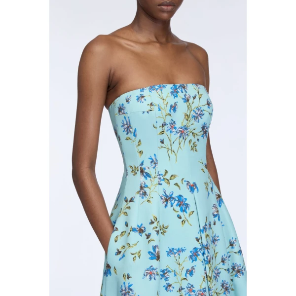 Emilia Wickstead Ragna Dress in Blue Magnolia Taffeta Faille, view 4