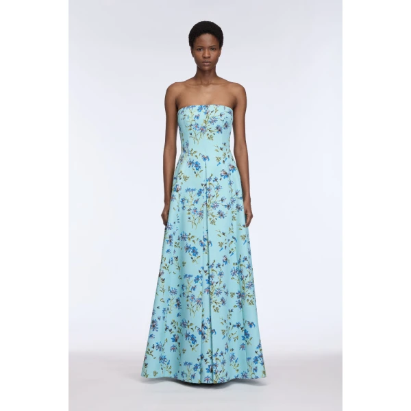 Emilia Wickstead Ragna Dress in Blue Magnolia Taffeta Faille, view 6