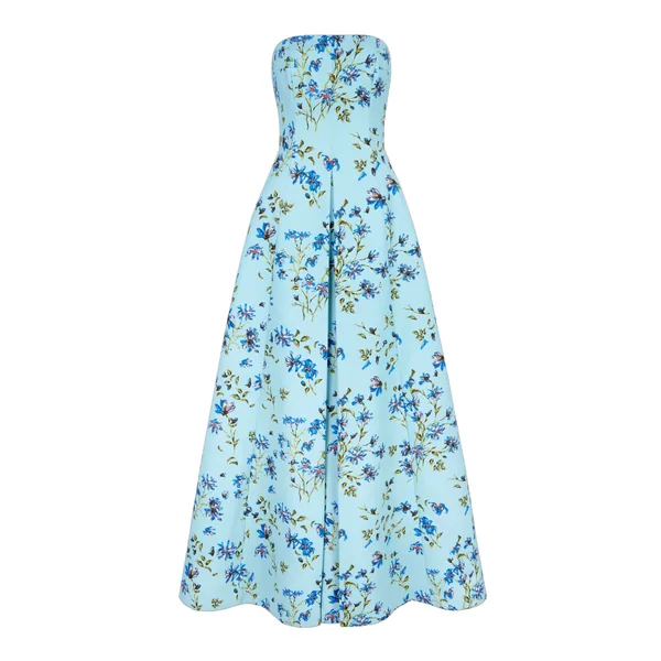 Emilia Wickstead Ragna Dress in Blue Magnolia Taffeta Faille
