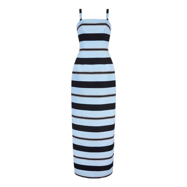 Emilia Wickstead Regina Dress in Blue & Black Striped Taffeta Faille
