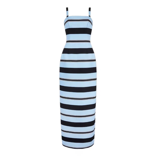 Emilia Wickstead Regina Dress in Blue & Black Striped Taffeta Faille