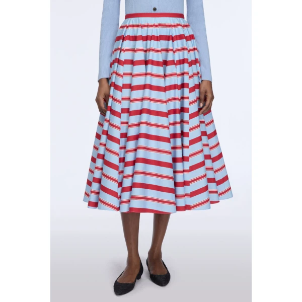 Emilia Wickstead Rhea Skirt in Blue & Red Striped Cotton Poplin, view 3