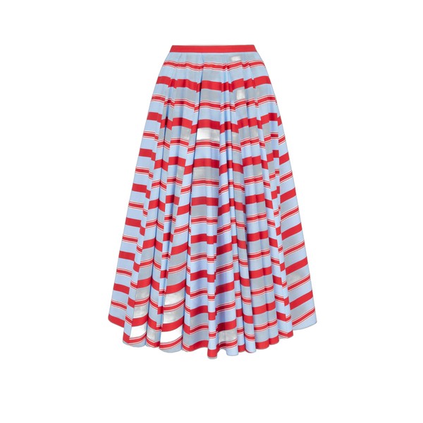 Emilia Wickstead Rhea Skirt in Blue & Red Striped Cotton Poplin