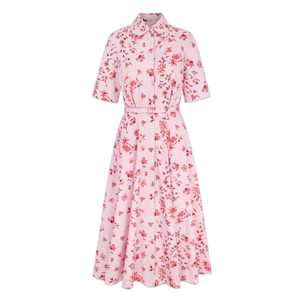 Emilia Wickstead Rubie Dress in Scattered Daisies on Pink Cotton