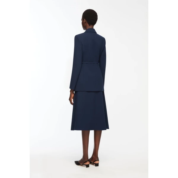 Emilia Wickstead Sato Skirt in Navy Single Wool Crepe, view 2
