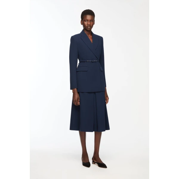 Emilia Wickstead Sato Skirt in Navy Single Wool Crepe, view 4
