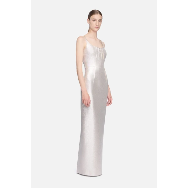Emilia Wickstead Sharon Dress in Champagne Metallic Cloque, view 2
