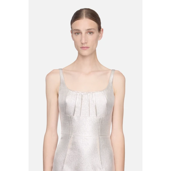 Emilia Wickstead Sharon Dress in Champagne Metallic Cloque, view 4