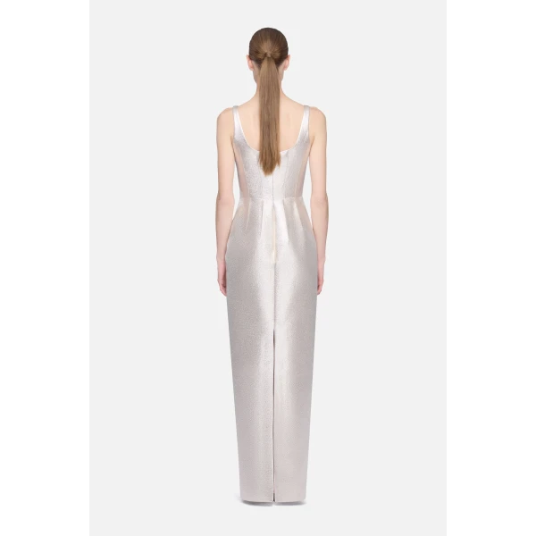 Emilia Wickstead Sharon Dress in Champagne Metallic Cloque, view 5