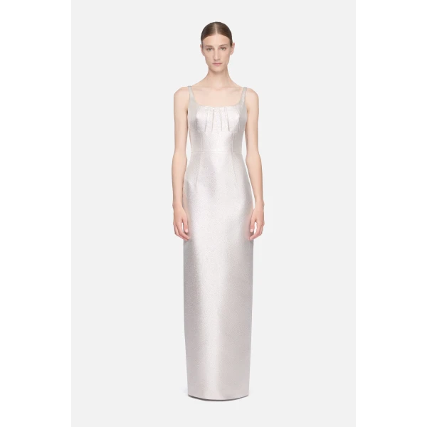 Emilia Wickstead Sharon Dress in Champagne Metallic Cloque, view 6