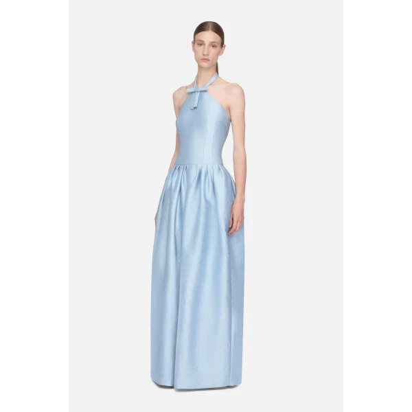 Emilia Wickstead Sweeny Dress in Blue Embossed Cloque, view 3