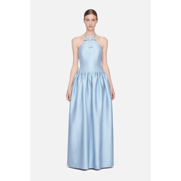 Emilia Wickstead Sweeny Dress in Blue Embossed Cloque, view 6