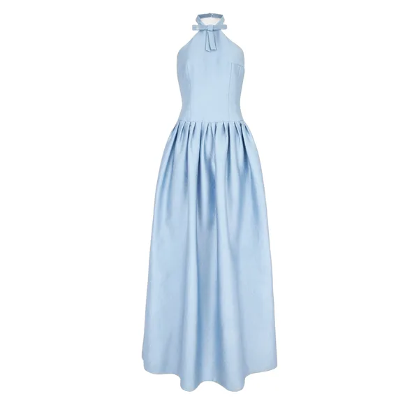 Emilia Wickstead Sweeny Dress in Blue Embossed Cloque