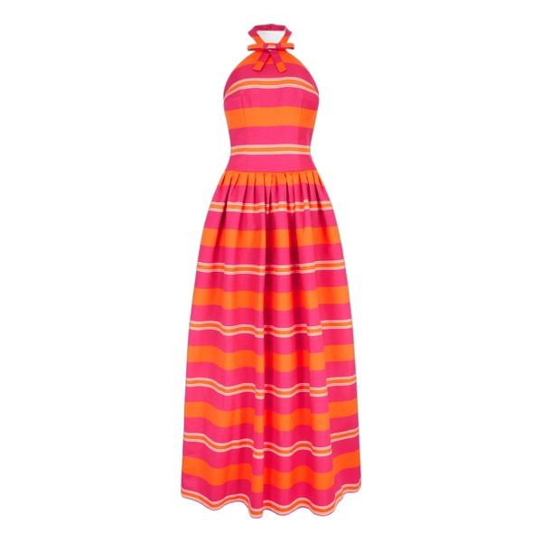 Emilia Wickstead Sweeny Dress in Hot Pink & Orange Striped Taffeta Faille