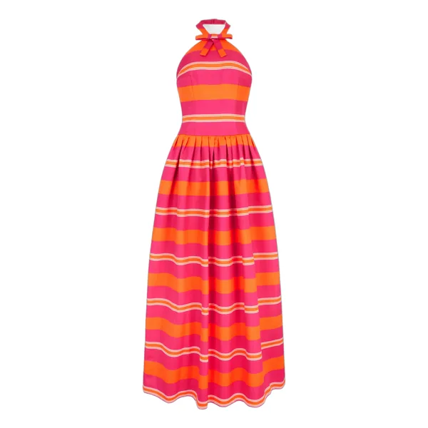 Emilia Wickstead Sweeny Dress in Hot Pink & Orange Striped Taffeta Faille