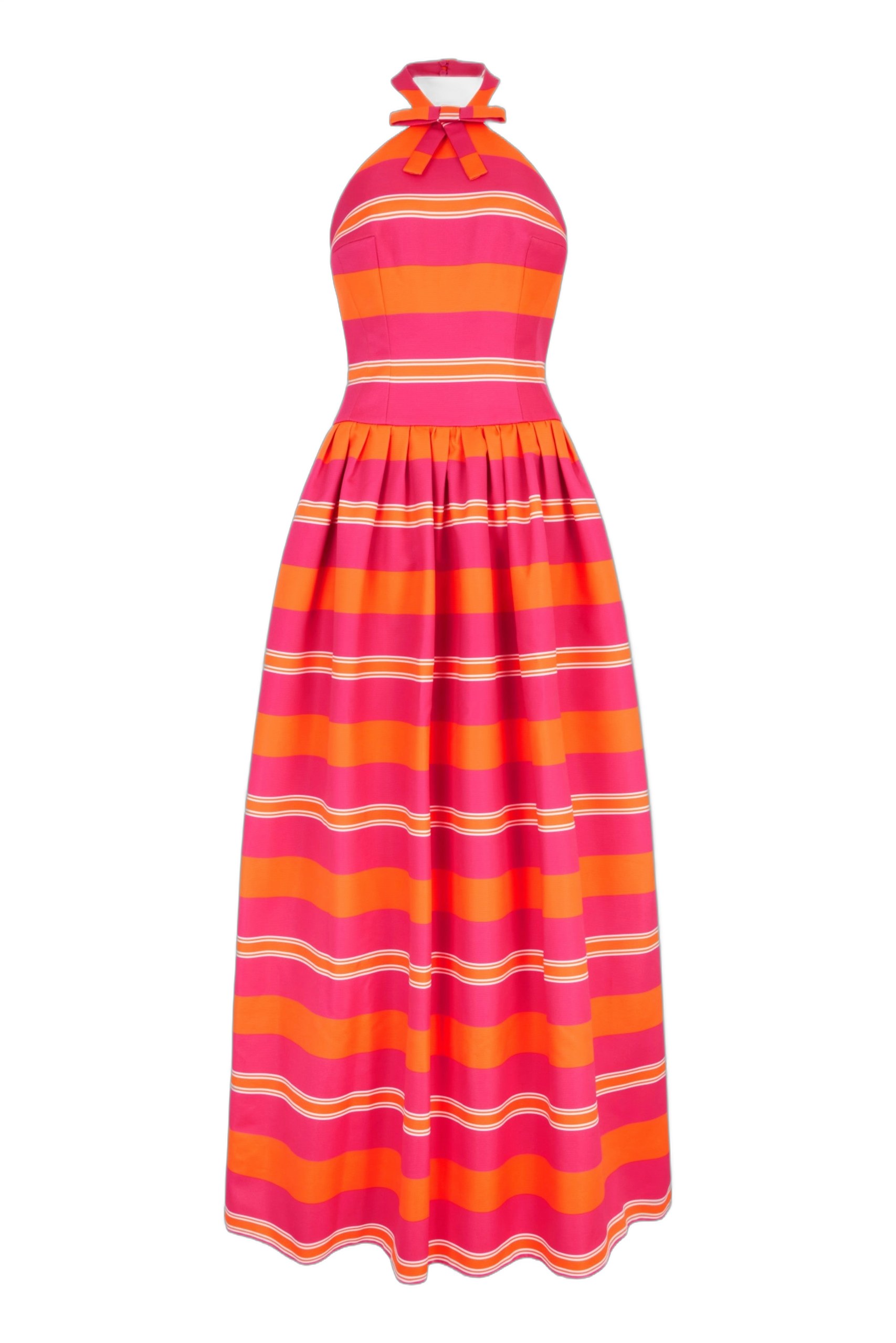 Emilia Wickstead Sweeny Dress in Hot Pink & Orange Striped Taffeta Faille