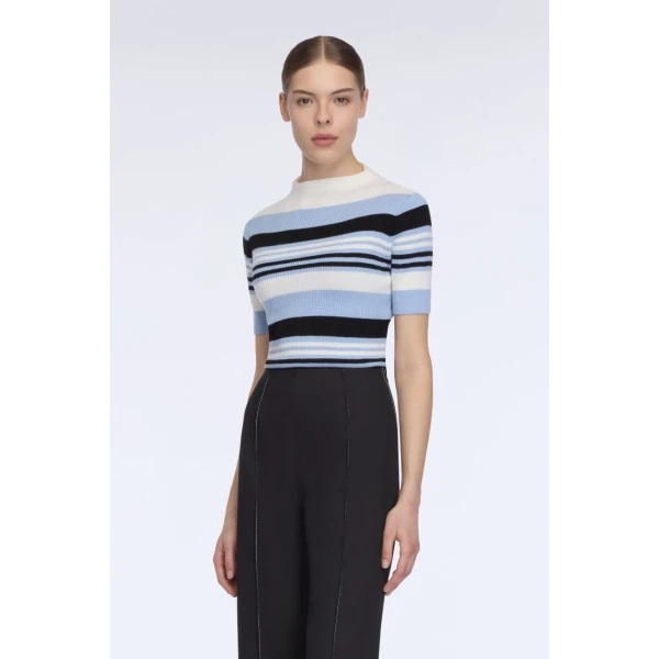 Emilia Wickstead Toma Knit Top in Blue, Black & White Merino Wool, view 3