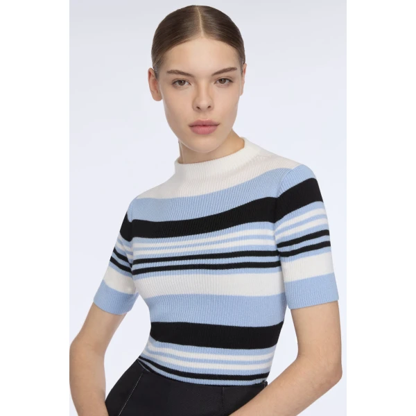 Emilia Wickstead Toma Knit Top in Blue, Black & White Merino Wool, view 6