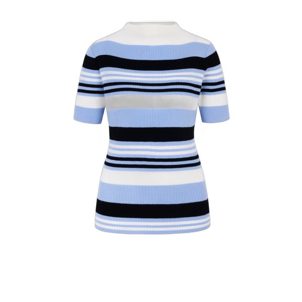 Emilia Wickstead Toma Knit Top in Blue, Black & White Merino Wool