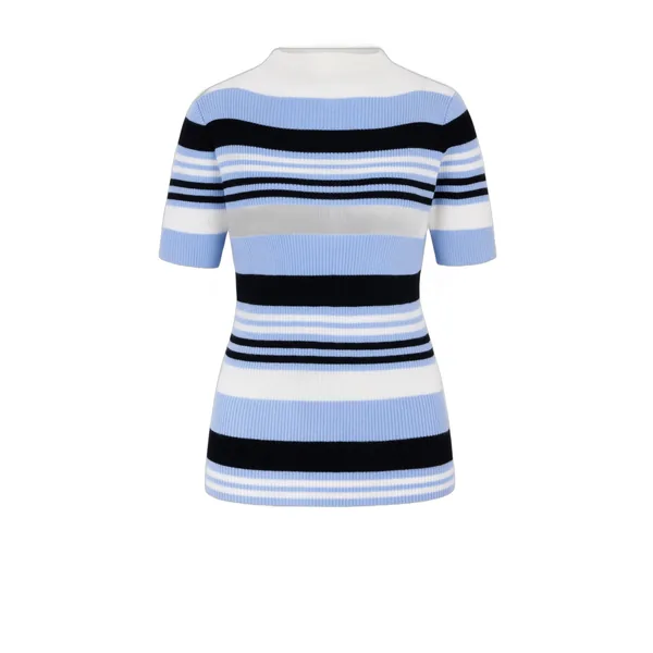 Emilia Wickstead Toma Knit Top in Blue, Black & White Merino Wool