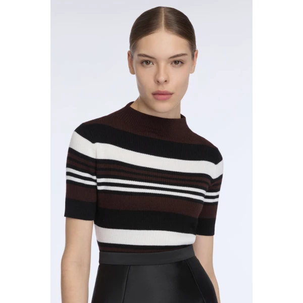 Emilia Wickstead Toma Knit Top in Brown, Black & White Merino Wool, view 4