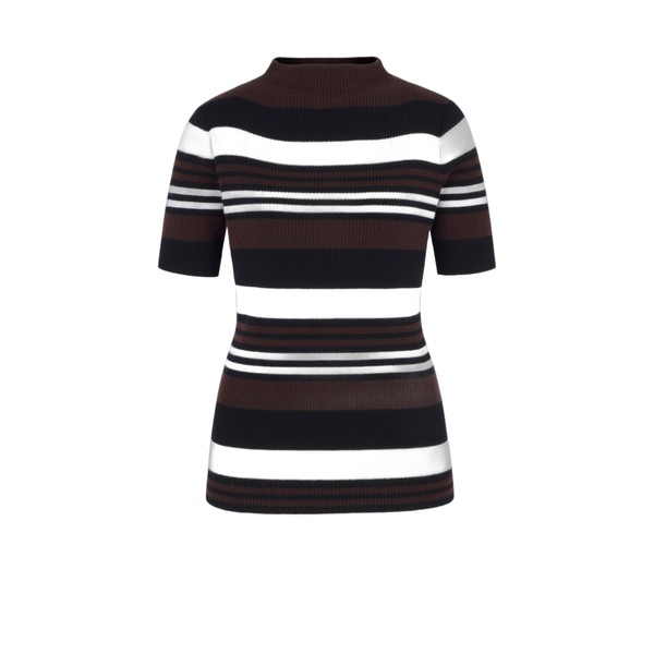 Emilia Wickstead Toma Knit Top in Brown, Black & White Merino Wool