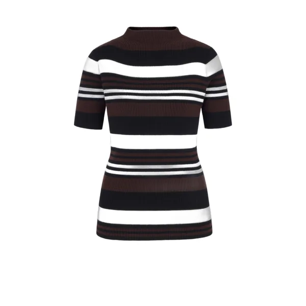 Emilia Wickstead Toma Knit Top in Brown, Black & White Merino Wool