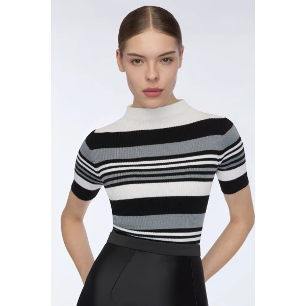 Emilia Wickstead Toma Knit Top in Grey, Black & White Merino Wool, view 6